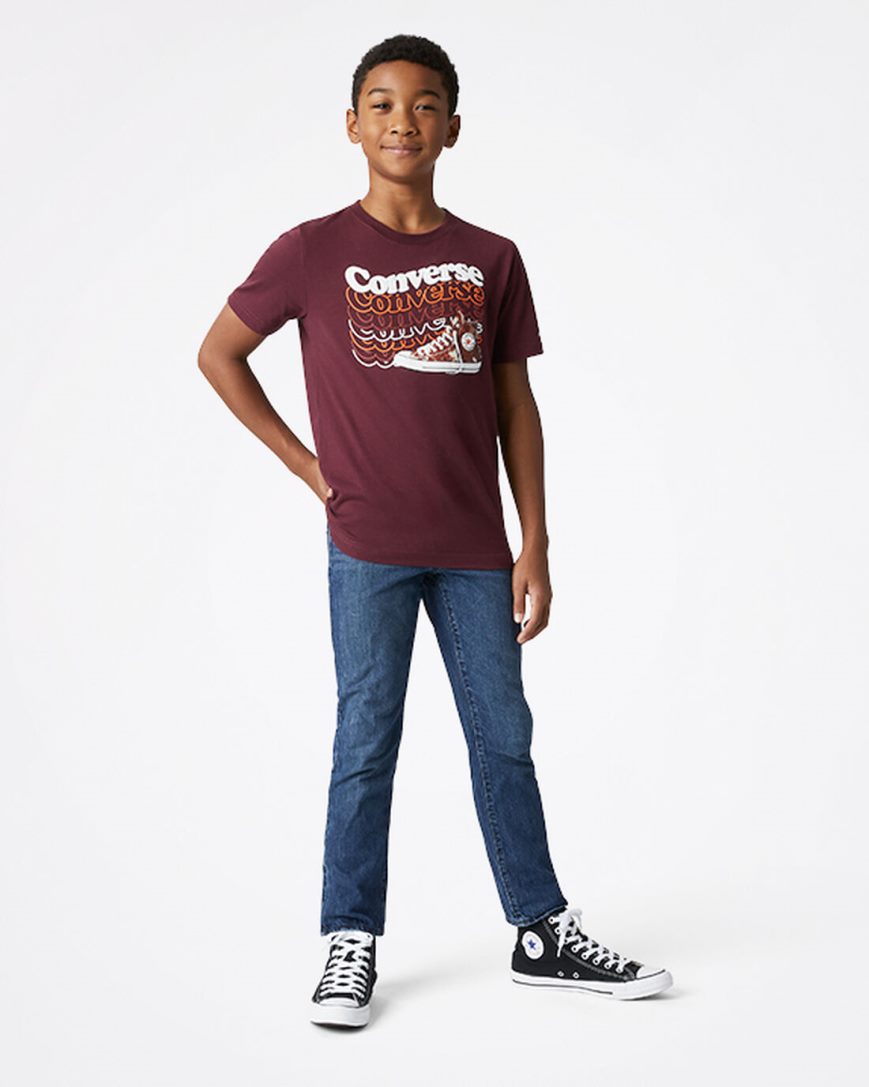 Camiseta Converse Wavy Wordmark Sneaker Menino Bordeaux Escuro | PT B085P93